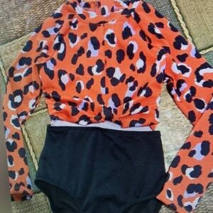 Leopard Print Long Sleeve Swimsuit